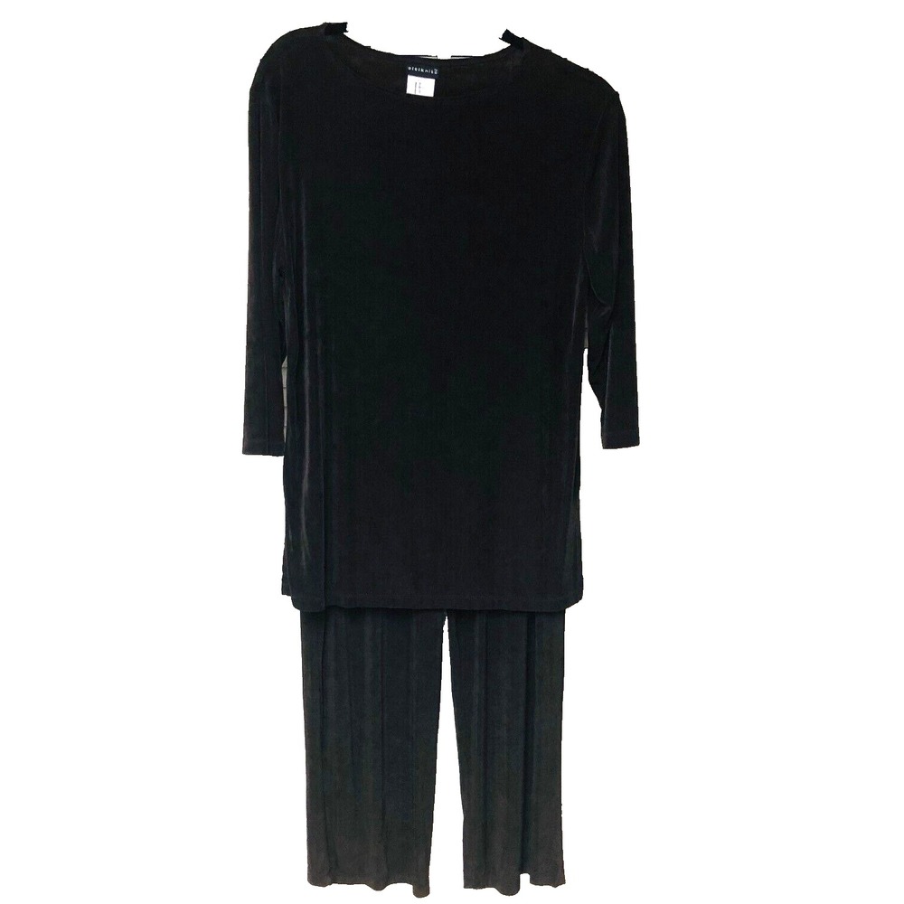 Vintage Citiknits Womens Slinky Jersey Knit Brown Pantsuit 3/4 Minimalist XS S